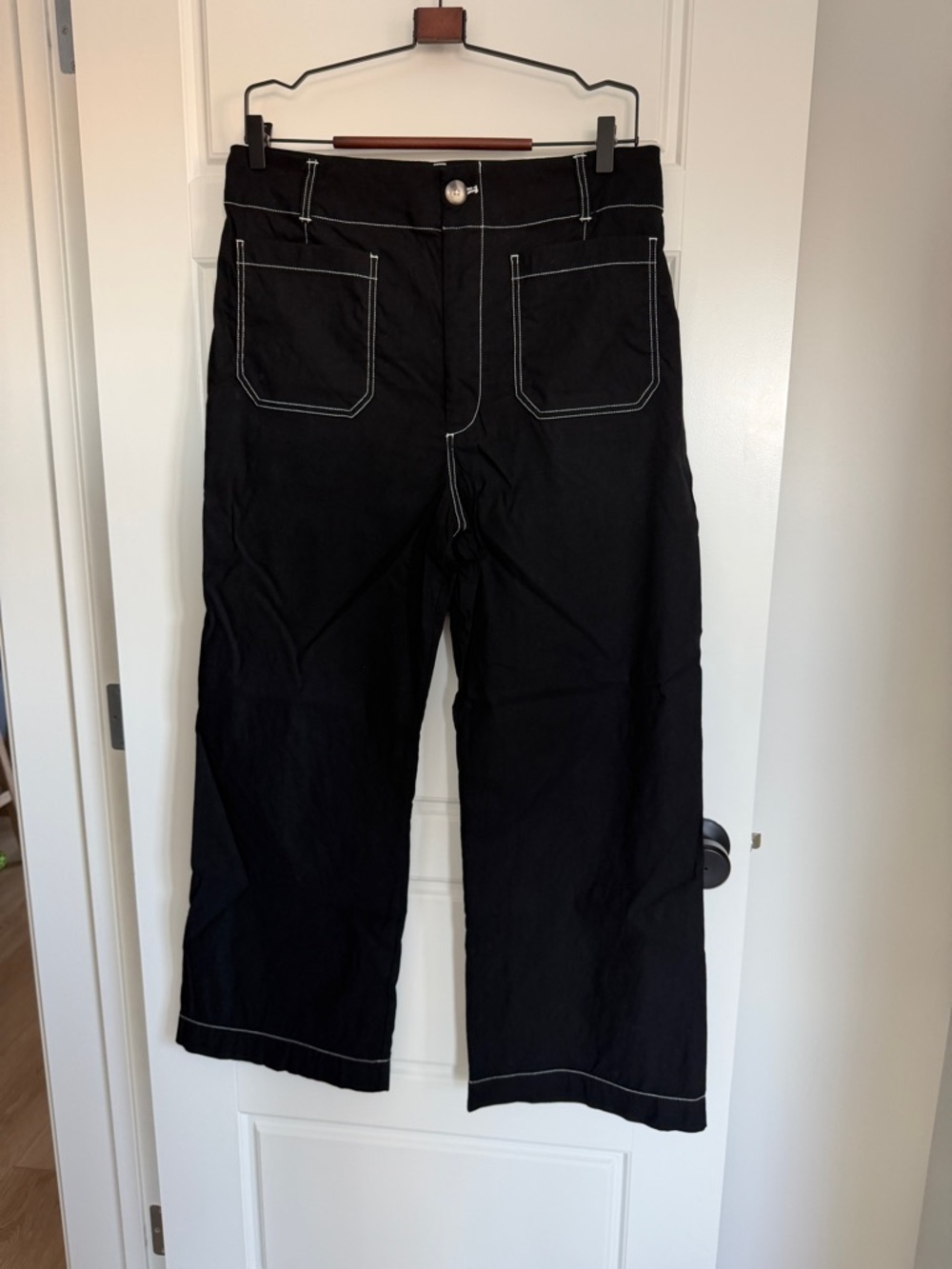 Anthropologie Collette Black Wide-Leg Jeans with White Contrast Stitching - Picture 2 of 5